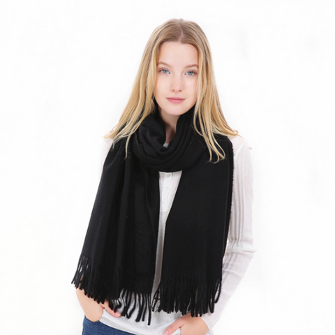 Women's Scarf Winter Warm Long Thickened Pure Shawl Black Scarves & Wraps
