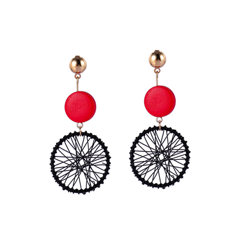 Veile Studios Women's Simple Fashion Dreamcatcher Wood Red Earrings