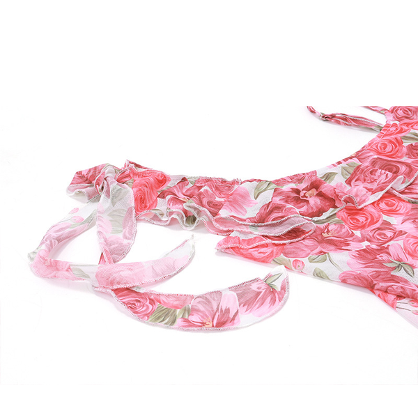 Womens Sweet Pastoral Floral Ruffled Dress Suspender Charming Feminine Dresses