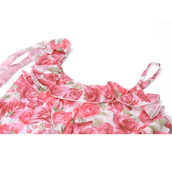 Women's Sweet Pastoral Floral Ruffled Dress Suspender