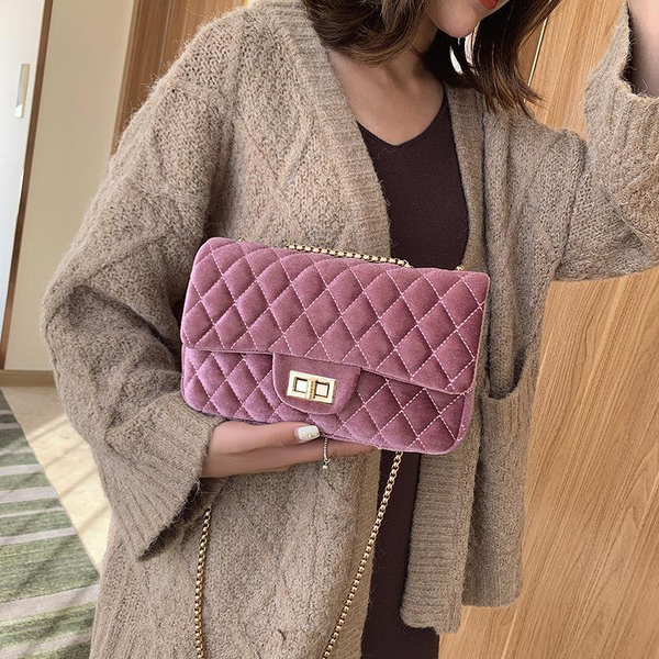 Women's Velvet Designer Chain Shoulder Crossbody Fashion Messenger Bag Handbag Women's Bags & Handbags