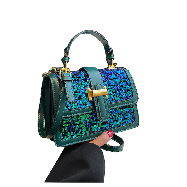 Womens Fashion Casual Sequin Shoulder Bag Pu Synthetic Leather Black Green Red Women's Bags & Handbags