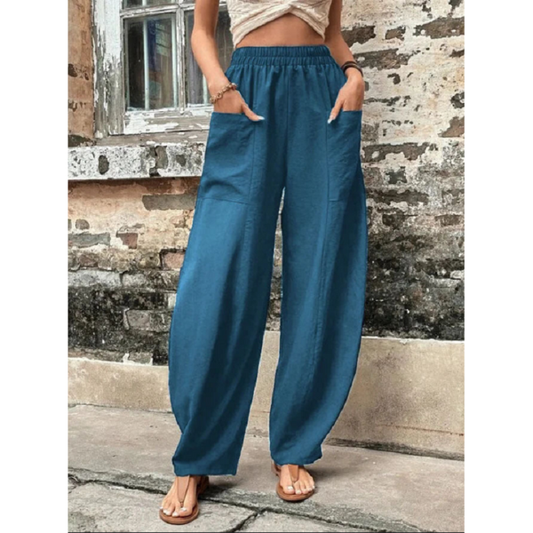 Women's Harem Pants With Pockets High Waisted Casual Beach Loose Trousers Summer
