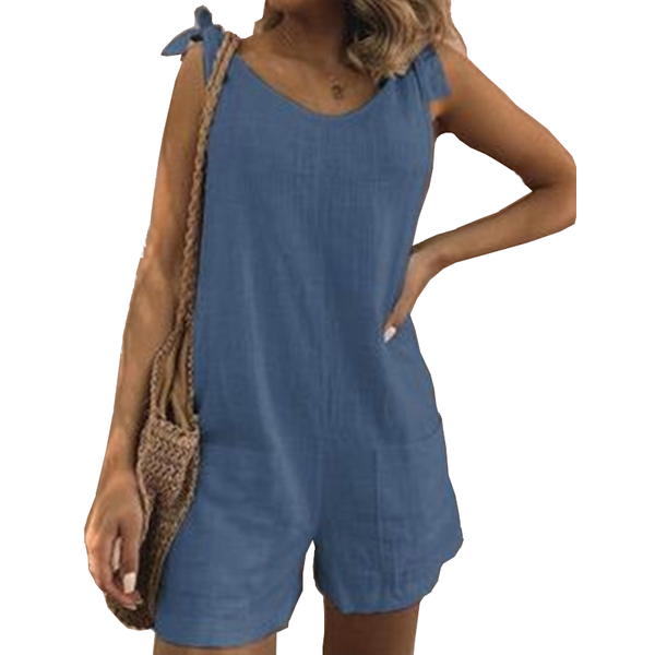 Women's Solid Color Cotton Linen Patch Pocket Loose Jumpsuit For Casual Wear Jumpsuits Rompers & Playsuits