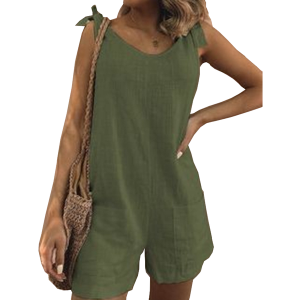 Women's Solid Color Cotton Linen Patch Pocket Loose Jumpsuit For Casual Wear Jumpsuits Rompers & Playsuits