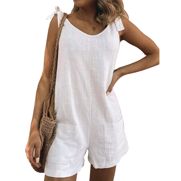 Women's Solid Color Cotton Linen Patch Pocket Loose Jumpsuit For Casual Wear Jumpsuits Rompers & Playsuits