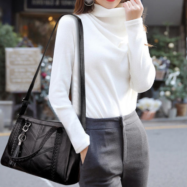 Women Elegant Soft Pu Handbag Shoulder Bag Crossbody Bags Black