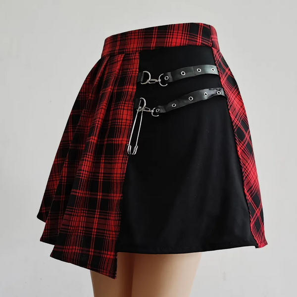 Womens Harajuku Punk Irregular Mini Pleated Skater Skirt Asymmetric Cutout High Waist Hip Hop Clubwear Gothic Skirts