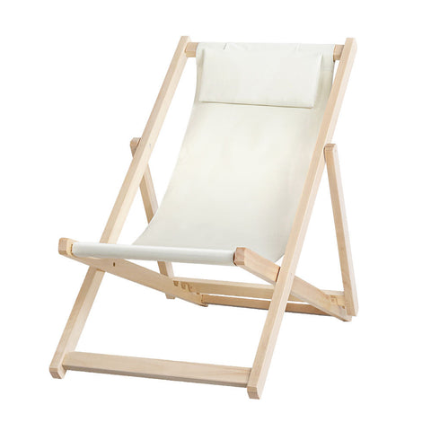 Gardeon Outdoor Chairs Sun Lounge Deck Beach Folding Wooden Patio Furniture Beige