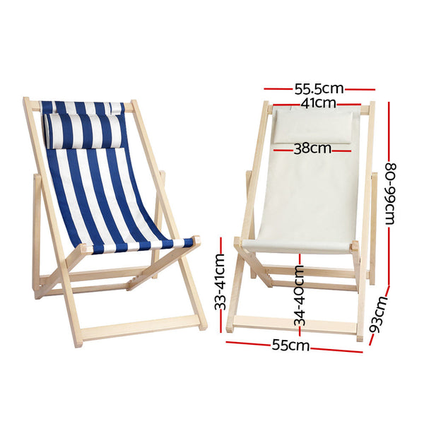 Gardeon Outdoor Chairs Sun Lounge Deck Beach Folding Wooden Patio Furniture Beige