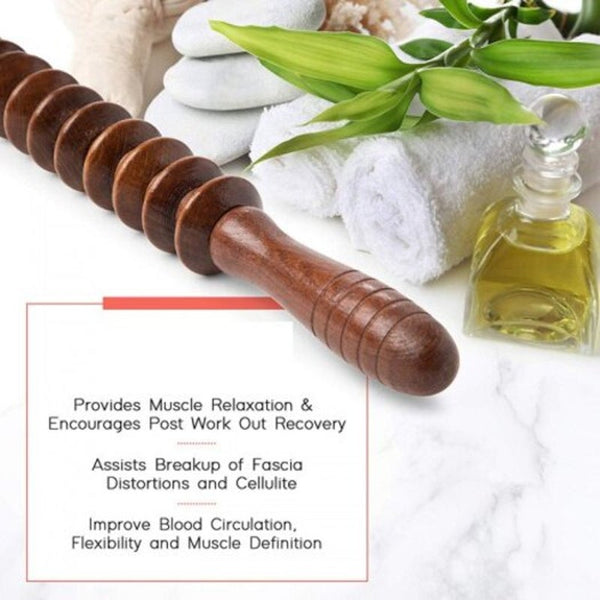 Wood Massager Roller Stick Bar Wooden 16 Wheels Relief Muscle Soreness Tightness