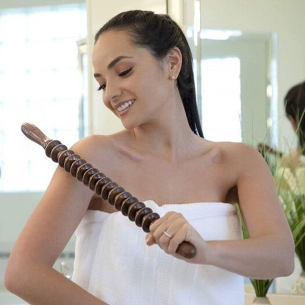 Wood Massager Roller Stick Bar 16 Wheels Relief Muscle Soreness Tightness Massagers