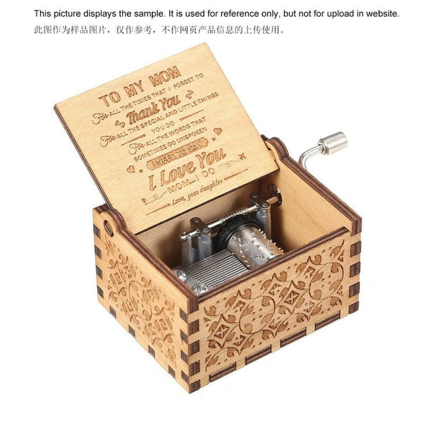 Wood Music Box Mini Vintage Engraved Hand Operated Musical Birthday Christmas Valentine's Day Exquisite Gift 11