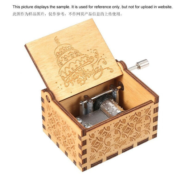 Wood Music Box Mini Engraved Hand Operated Musical Happy Birthday Boxes Jars & Tins
