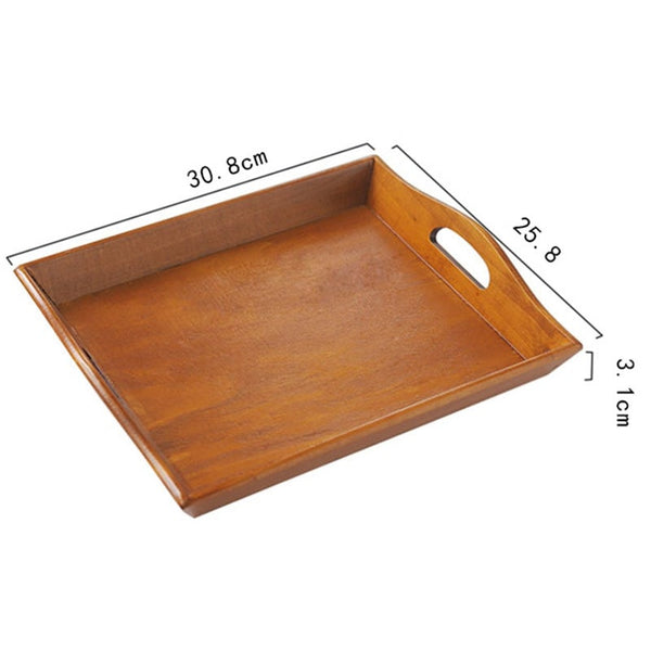 Wood Serving Plate Cutlery Tray Dessert Cake Snack Candy Water Cup With Handles Kitchen Plates Tableware Trays