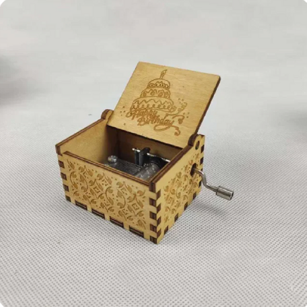 Wood Music Box Mini Engraved Hand Operated Musical Happy Birthday Boxes Jars & Tins