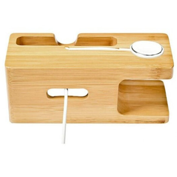 Wooden Charging Dock Holder Stand Desktop Bracket For Iwatch / Iphone Cookie Brown