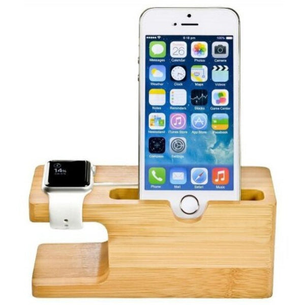 Wooden Charging Dock Holder Stand Desktop Bracket For Iwatch / Iphone Cookie Brown