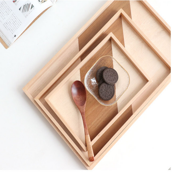Rectangular Natural Wood Tray Food Fruit Candy Tea Coffee Plates Dishes Storage Decorative Plates & Bowls