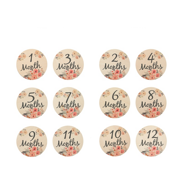 Wooden Baby Milestone Cards Double Sided Flowers Photography Props Set Of 6 Background Material