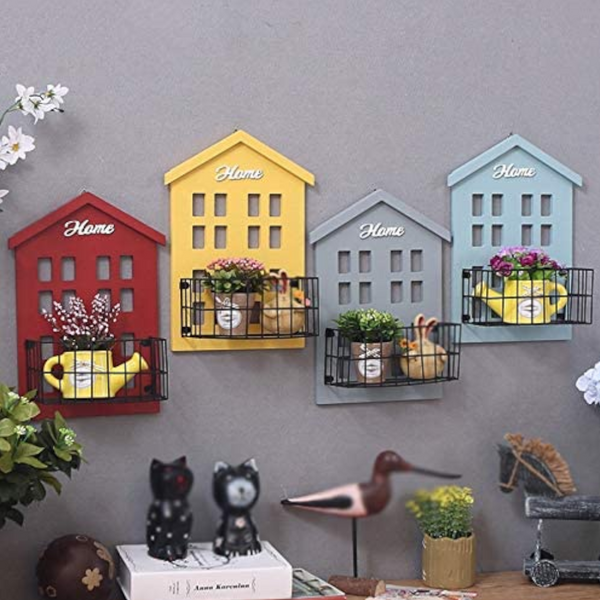 Wood House Style Wall Mounted Storage Shelf Rack Holder Organizer Home Decor Baskets