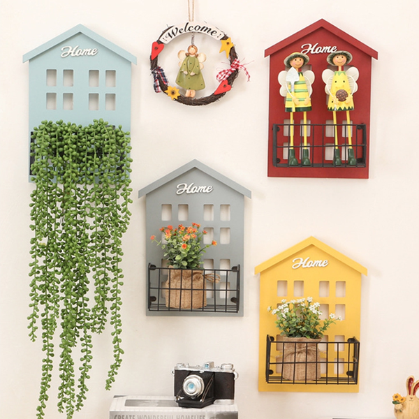 Wood House Style Wall Mounted Storage Shelf Rack Holder Organizer Home Decor Baskets