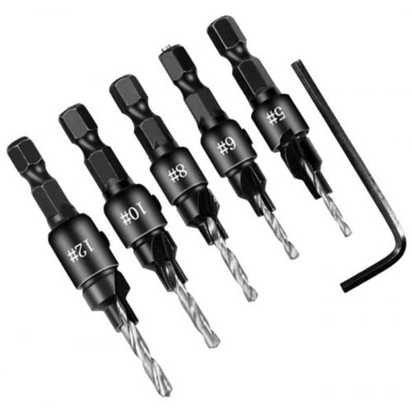 Woodworking Hole Opener Reaming Drill Bit 5Pcs Black
