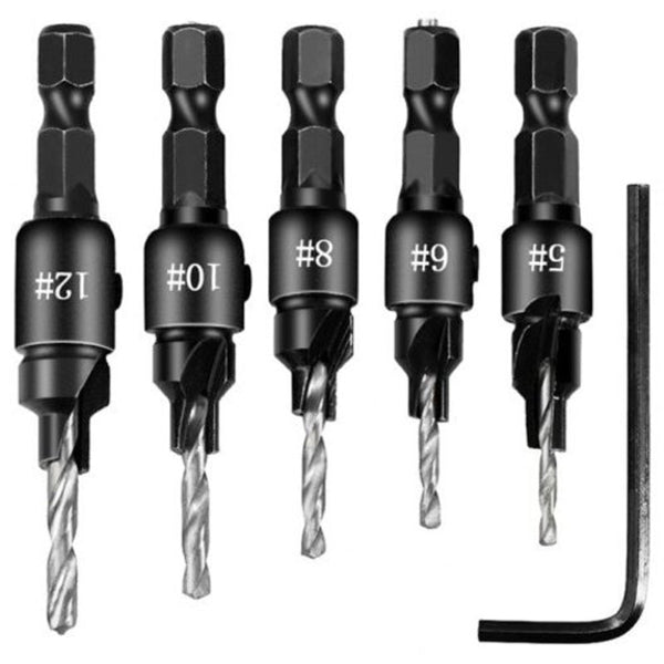 Woodworking Hole Opener Reaming Drill Bit 5Pcs Black