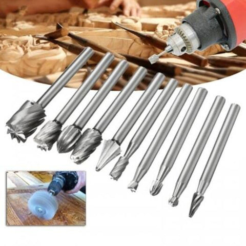 Woodworking Milling Cutter Engraving High Speed Steel Rotary File 10Pcs Silver