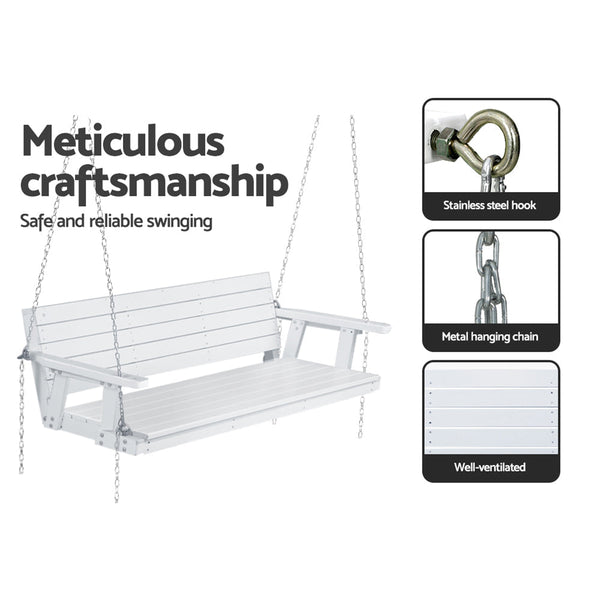 Swing Seats Gardeon Porch Swing Chair With Chain Outdoor Furniture 3 Seater Bench Wooden White