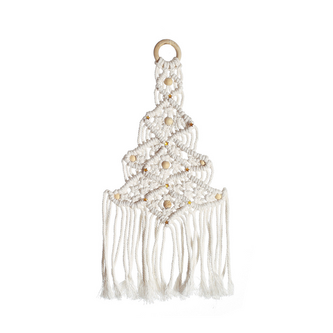 Macrame Hand-Woven Pendant Christmas Tree Shape Wall Hanging Tapestry-Beige