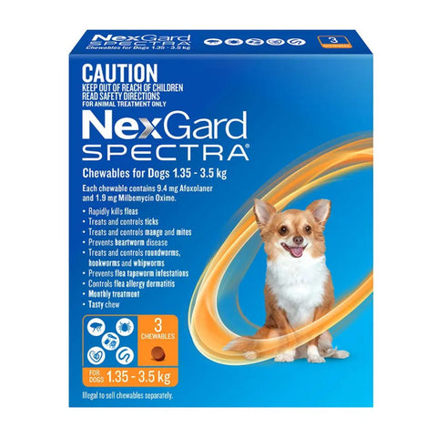 Nexgard Spectra Dogs 1.35 3.5Kg 3Pk Flea Tick Remedies