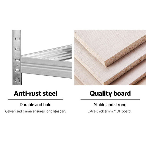 Giantz 1.8M Warehouse Racking Shelving Garage Steel Metal Storage Shelves Silver Tool Shelving & Racking Systems