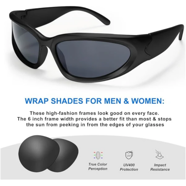 Wrap Around Fashion Glasses For Men Women Trendy Fast Oval Dark Futuristic Goggles Eyebrow Sunglasses