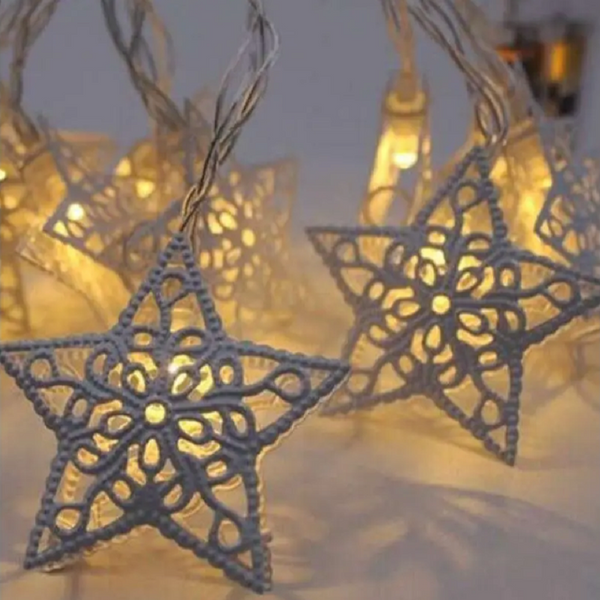 Wrought Iron Five Pointed Star Battery Style String Light For Christmas Decoration Warm White