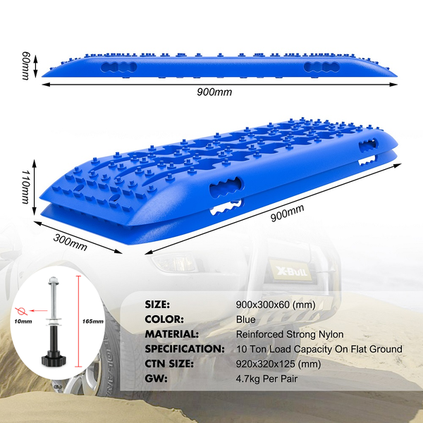X Bull 4X4 10T 2 Pairs/ Sand Tracks/ Mud Mounting Bolts Pins Gen 2.0 Blue Recovery Tracks