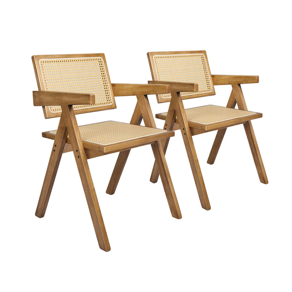 Levede Set Of 2 Solid Wood With Rattan Natural For Elegant Experience Dining Chairs