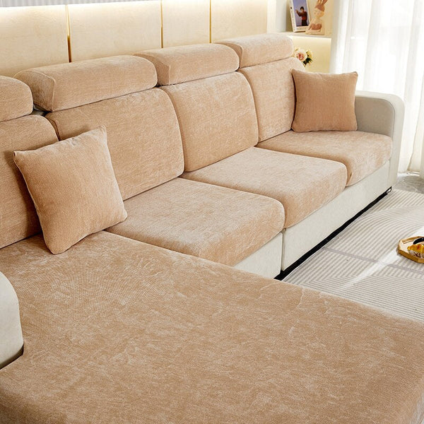Sofa Cover Coffee L Shape Polyester Chenille Thick Stretchable Cushion Slipcovers