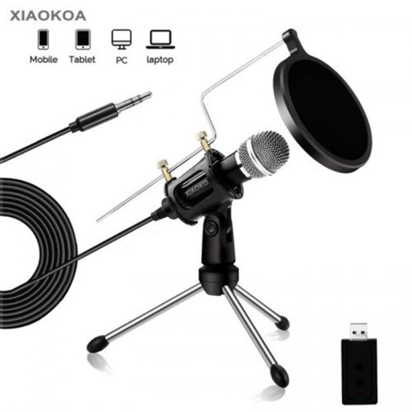 Condenser Microphone For Phone With Stand Computer Recording Podcasting Mobile Android Black Microphones