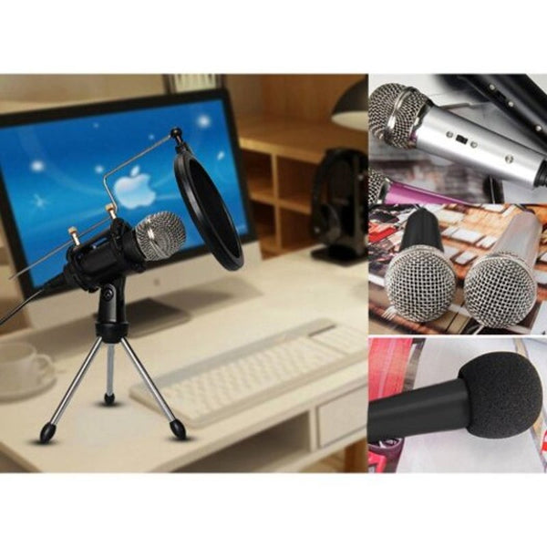 Condenser Microphone For Phone With Stand Computer Recording Podcasting Mobile Android Black