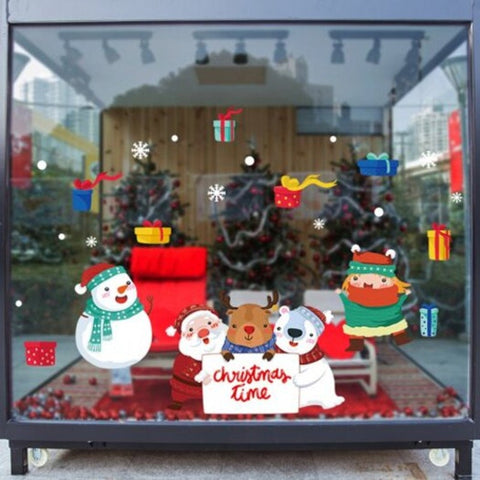 Xl652 Cartoon Merry Christmas Blessing Wall Sticker Removable Self Adhesive Window Background Multi 45X60cm