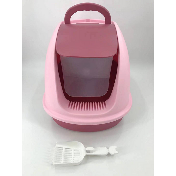 Xl Portable Hooded Cat Toilet Litter Box Tray House With Charcoal Filter And Scoop Pink