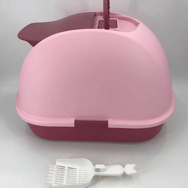 Xl Portable Hooded Cat Toilet Litter Box Tray House With Charcoal Filter And Scoop Pink