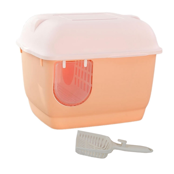 Xl Portable Hooded Cat Toilet Litter Box Tray House With Handle And Scoop Orange