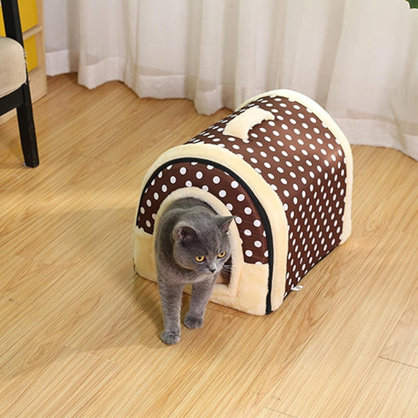 Xl Size Pet House Kennel Soft Igloo Beds Cave Cat Puppy Warm Cushion Fold Brown Dots Dog Kennels