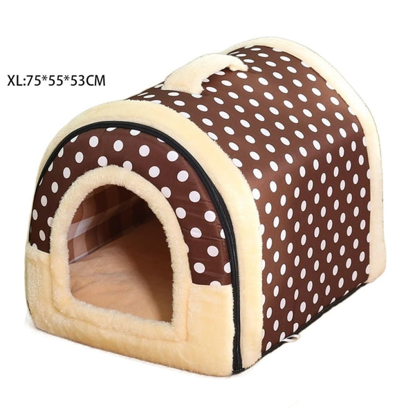 Xl Size Pet House Kennel Soft Igloo Beds Cave Cat Puppy Warm Cushion Fold Brown Dots Dog Kennels