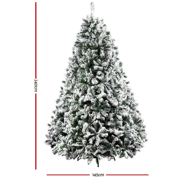 Jingle Jollys Christmas Tree 2.4M Xmas Trees Decorations Snowy 1500 Tips Seasonal Decorations