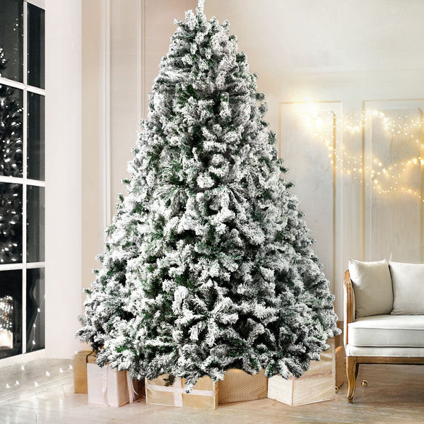 Jingle Jollys Christmas Tree 2.4M Xmas Trees Decorations Snowy 1500 Tips Seasonal Decorations