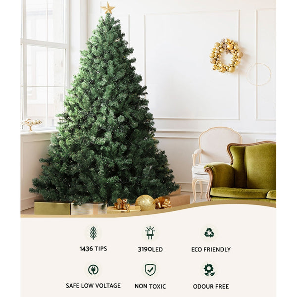 Jingle Jollys Christmas Tree 2.4M Xmas 3190 Led Lights 8 Modes Warm White Seasonal Decorations