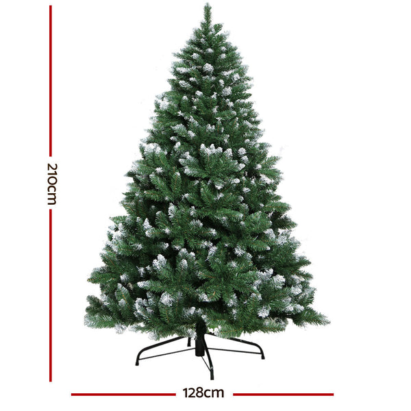 Jingle Jollys Christmas Tree 2.1M Xmas Trees Decorations Snowy Green 1000 Tips Seasonal Decorations